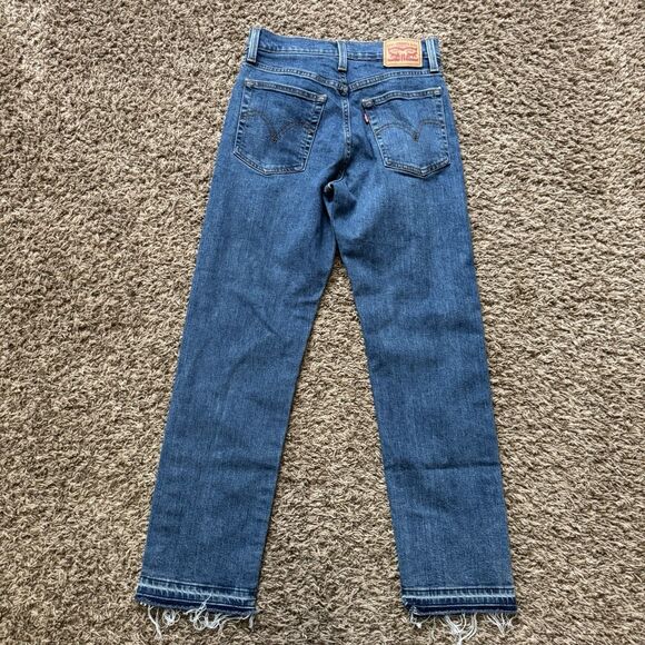 Levi's Women’s Wedgie Straight 27 Jeans Size 27x27 Blue Denim Frayed Hem Used - Picture 2 of 12